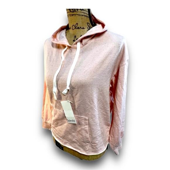 SPLENDID COLLECTION light pink speckled hoodie with frayed hem NWT M - Picture 4 of 11